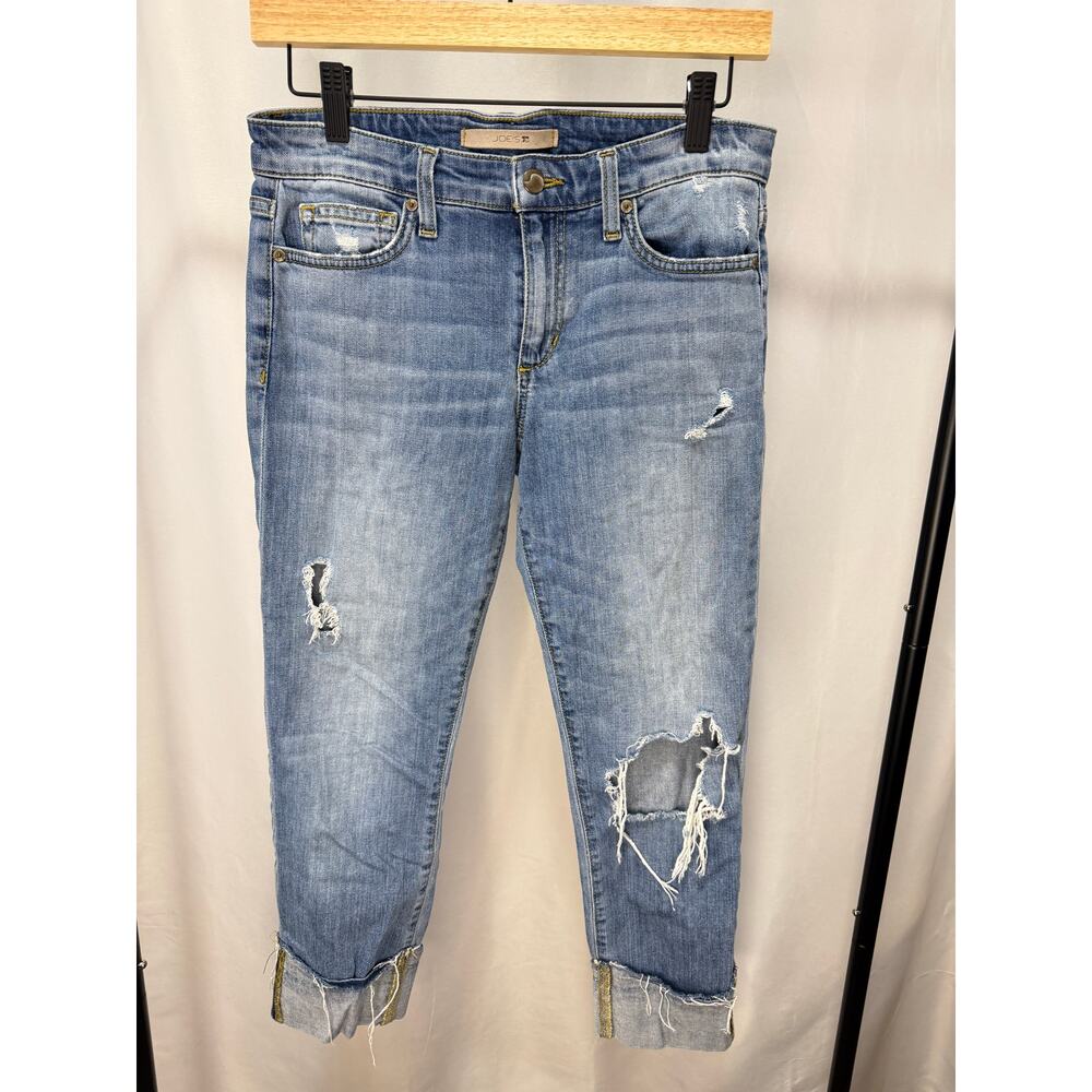 JOE'S Jeans Women’s 26 Cuffed Crop Distressed Boyfriend Jeans Blue Stretch